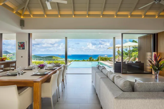Alhéna kitchen inside living ocean view - by J at Villa Alhéna in St Barts - St. Barts Villa Rental