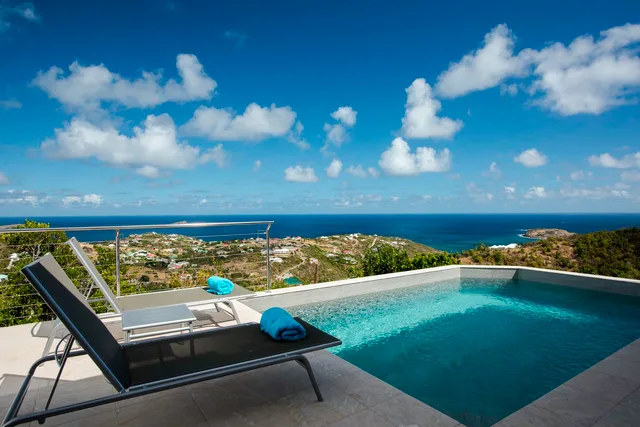 terrace pool ocean view at Villa Alouette in St Barts - St. Barth Villa Rental