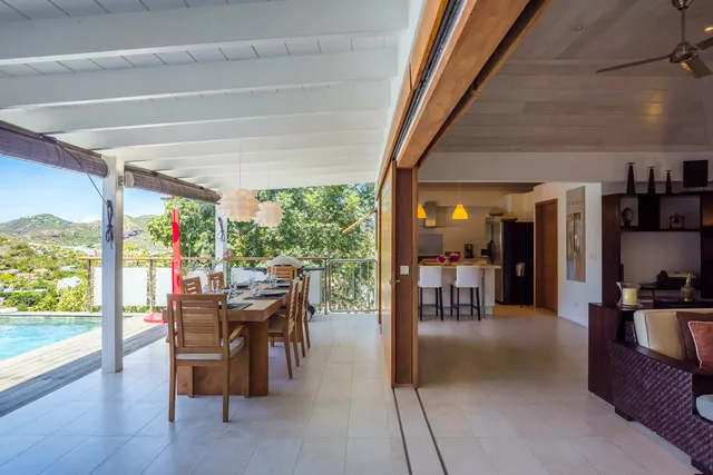 dinning living kitchen - by J at Villa Anakao in St Barts - St. Barts Villa Rental