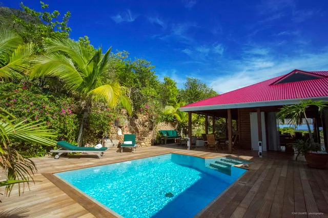 villa back view pool area at Villa Apiano in St Barts - St. Barts Villa Rental
