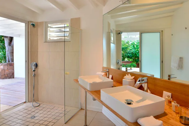 Ombre bathroom 01 outside shower at Villa Bel Ombre in St Barts - St. Barts Villa Rental