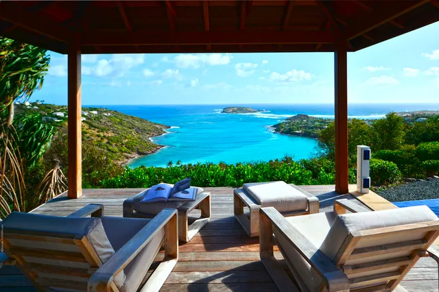 Ombre pergola view at Villa Bel Ombre in Marigot - St. Barth Villa Rental