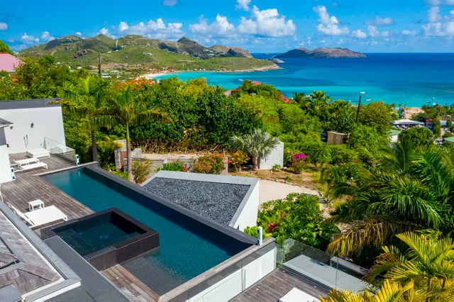 Palm - pool ocean view at Villa Golden Palm in St. Jean - St Barts luxury vacation rental