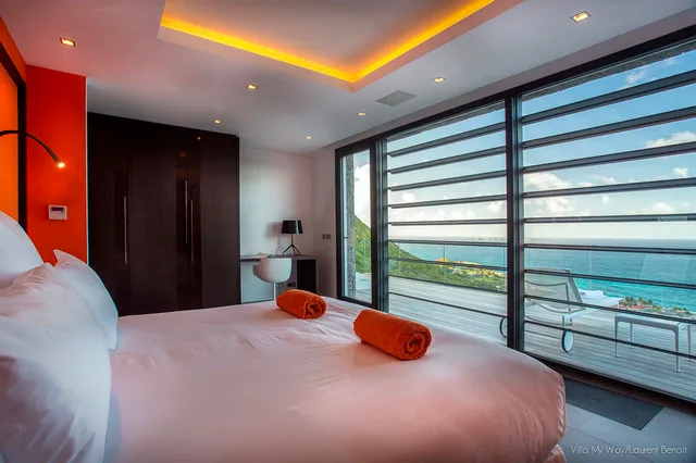 Way bedroom 04 bed ocean view at Villa My Way in St Barts - St. Barth Villa Rental