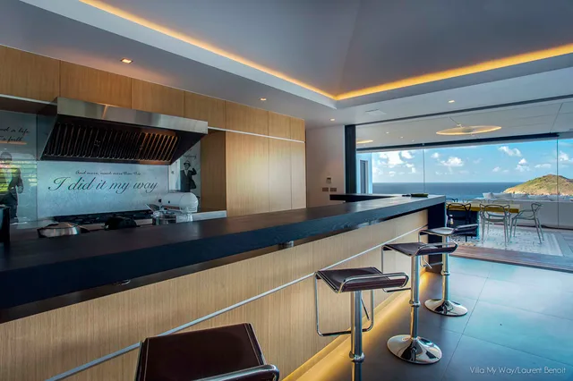 Way kitchen ocean view at Villa My Way in St Barts - St. Barts Villa Rental
