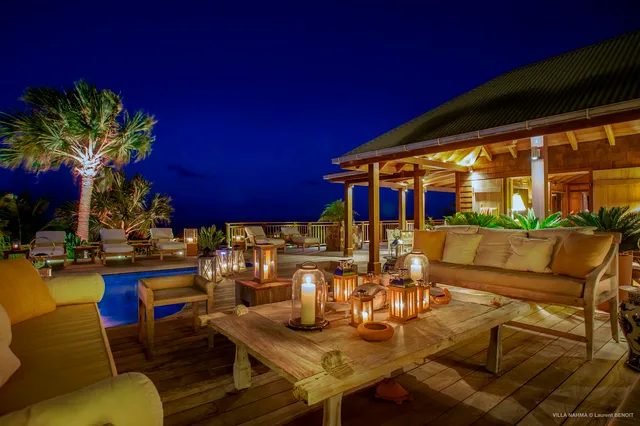deck pool at night at Villa Nahma in St Barts - St Barts luxury vacation rental